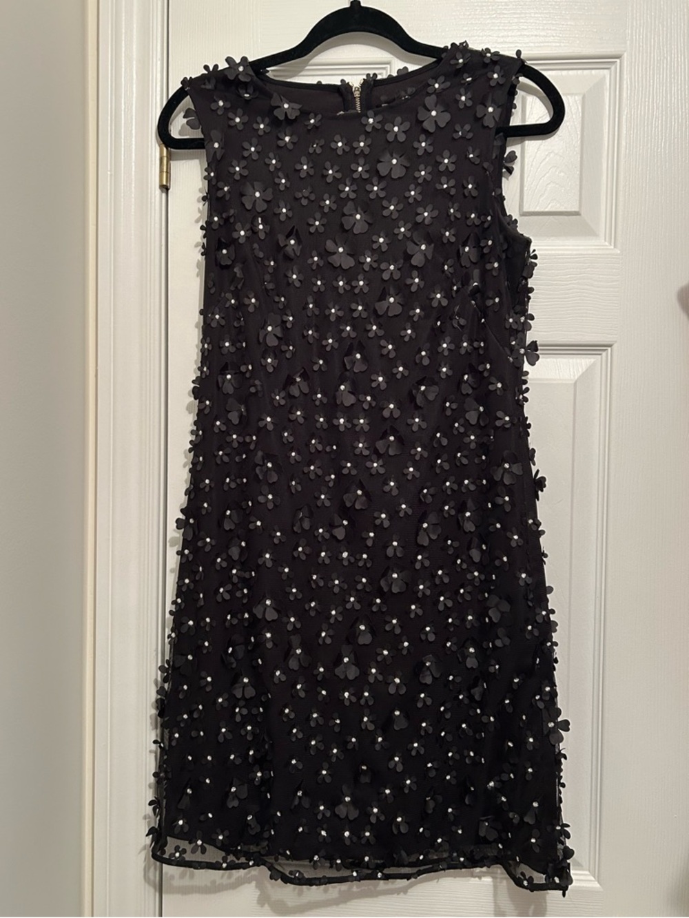 Karl Lagerfeld Sleeveless Black Floral Appliqué Cocktail Dress